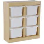 Meuble de rangement enfant. naturel. 6 bacs de rangement en plastique
