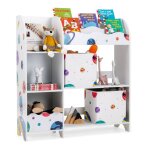 Meuble de rangement jouet enfants avec motif astronaute & 5 compartiments �tag�re de jouets avec 2 tiroirs ...