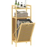 Meuble de rangement  linge - homcom - avec tagre, panier  linge basculant, porte  lattes - bambou ...