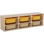Meuble de rangement naturel pour enfant. 6 bacs en plastique moutarde taupe - sora Meuble de rangement naturel pour enfant. 6 bacs en plastique moutarde taupe - sora
