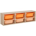 Meuble de rangement naturel pour enfant. 6 bacs en plastique orange pche - sora