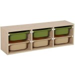 Meuble de rangement naturel pour enfant. 6 bacs en plastique vert olive taupe - sora Meuble de rangement naturel pour enfant. 6 bacs en plastique vert olive taupe - sora