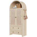 Meuble de rangement en rotin tress�, design arrondi ? 2 tiroirs spacieux ? buffet vintage pour salon ...