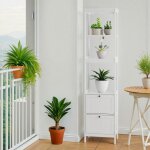 Meuble de rangement de salle de bain - 2 tiroirs - 3 �tag�res - colonne linge bois - blanc - 40x30x160(cm) ...