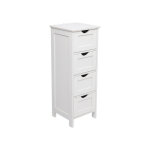 Meuble de rangement de salle de bain, armoire de toilette sur pied avec 4 tiroirs en mdf, blanc, meuble ...