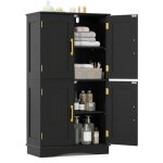 Meuble de rangement de salle de bain, garde - manger autoportant de 110 cm avec 4 portes et 2 �tag�res ...