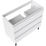 Meuble de salle de bain 100cm avec 3 tiroirs + 2 pieds, meuble sans vasque, blanc