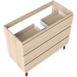 Meuble de salle de bain 100cm avec 3 tiroirs + 2 pieds, meuble sans vasque, ch�ne
