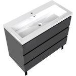 Meuble de salle de bain 100cm avec 3 tiroirs + 2 pieds, meuble simple vasque, anthracite