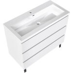 Meuble de salle de bain 100cm avec 3 tiroirs + 2 pieds, meuble simple vasque, blanc