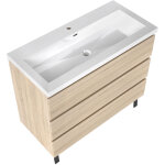 Meuble de salle de bain 100cm avec 3 tiroirs + 2 pieds, meuble simple vasque, ch�ne