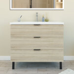 Meuble de salle de bain 100cm avec 3 tiroirs + 2 pieds, meuble simple vasque, ch�ne