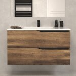 Meuble de salle de bain 100cm simple vasque - sans miroir - 2 tiroirs - tabaco (bois fonc) - luna