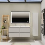 Meuble salle de bain 120 cm - double vasque céramique - blanc mat - a suspendre - karaib 2 Meuble salle de bain 120 cm - double vasque céramique - blanc mat - a suspendre - karaib 2