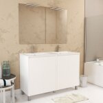Aurlane - meuble salle de bains 120 cm laqu blanc 4 portes, vasque, miroirs 60x80 et rglettes led - ...