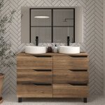 Cosyneo - meuble de salle de bain 120 avec plateau et 2 vasques  poser - 6 tiroirs - tabaco (bois fonc) ...
