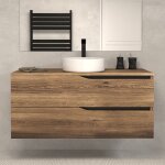 Meuble de salle de bain 120 avec plateau et vasque  poser - sans miroir - 2 tiroirs - tabaco (bois fonc) ...