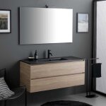 Meuble salle de bain 120cm ch�ne avec lavabo noir mat berlin