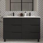 Cosyneo - meuble de salle de bain 120cm double vasque - 6 tiroirs - sans miroir - noir - mata