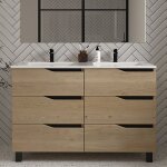 Meuble de salle de bain 120cm double vasque - sans miroir - 6 tiroirs - madera miel (bois clair) - mata ...