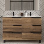 Meuble de salle de bain 120cm double vasque - sans miroir - 6 tiroirs - tabaco (bois fonc) - mata