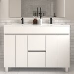 Meuble de salle de bain 120cm double vasque sans miroir à poseravec portes et tiroirs - blanc - haro Meuble de salle de bain 120cm double vasque sans miroir à poseravec portes et tiroirs - blanc - haro