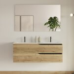 Meuble de salle de bain 120cm avec plan double vasque - 2 tiroirs - madera miel (bois clair) - luna Meuble de salle de bain 120cm avec plan double vasque - 2 tiroirs - madera miel (bois clair) - luna
