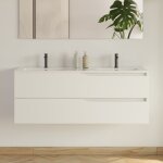 Meuble de salle de bain 120cm avec plan double vasque - 2 tiroirs - sans miroir - blanc - luna Meuble de salle de bain 120cm avec plan double vasque - 2 tiroirs - sans miroir - blanc - luna