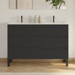 Cosyneo - meuble de salle de bain 120cm avec plan double vasque - 3 tiroirs - sans miroir - noir - mata ...