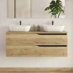 Meuble de salle de bain 120cm avec plateau et 2 vasques � poser zeus - 2 tiroirs - sans miroir - madera ...