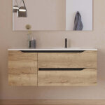 Meuble de salle de bain 120cm avec vasque d�port�e � droite - sans miroir - 2 tiroirs et un placard - ...