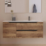 Meuble de salle de bain 120cm avec vasque d�port�e � droite - sans miroir - 2 tiroirs et un placard - ...