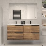 Cosyneo - meuble de salle de bain 140cm double vasque - 4 tiroirs - tabaco (bois fonc) - luna