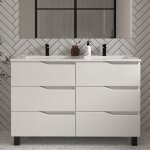 Meuble de salle de bain 140cm double vasque - 6 tiroirs - sans miroir - blanc - mata
