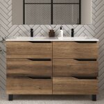 Cosyneo - meuble de salle de bain 140cm double vasque - 6 tiroirs - sans miroir - tabaco (bois fonc) ...