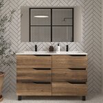 Cosyneo - meuble de salle de bain 140cm double vasque - 6 tiroirs - tabaco (bois fonc) - mata