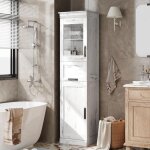 Meuble de salle de bain 170 cm de haut avec portes et tiroirs, 5 compartiments, meuble de rangement �troit ...