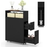 Costway meuble de salle de bain � 2 tiroirs et 2 paniers, colonne salle de bain � 4 roues avec porte ...