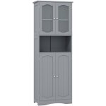 Meuble de salle de bain � 4 portes & 1 grand compartiment ouverte, armoire haute avec porte en verre ...