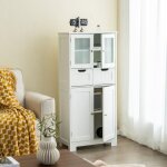 Meuble salle de bain 4 portes 2 tiroirs colonne haute 60x30x128cm blanc cw26855