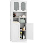 Costway - meuble de salle de bain  4 portes et 3 compartiments ouvertes, armoire haute avec porte en ...