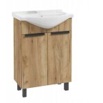 Meuble de salle de bain 60 cm ? ch�ne dor� ? vasque en c�ramique ? charni�res � fermeture douce ? design ...
