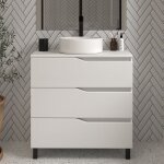 Meuble de salle de bain 60 avec plateau et vasque � poser - sans miroir - 3 tiroirs - blanc - mata