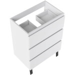 Meuble de salle de bain 60cm avec 3 tiroirs + 2 pieds, meuble sans vasque, blanc