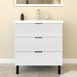 Meuble de salle de bain 60cm avec 3 tiroirs + 2 pieds, meuble simple vasque, blanc