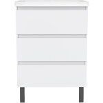 Meuble de salle de bain 60cm avec 3 tiroirs + 2 pieds, meuble simple vasque c�ramique, blanc