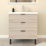 Meuble de salle de bain 60cm avec 3 tiroirs + 2 pieds, meuble simple vasque, ch�ne