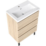 Meuble de salle de bain 60cm avec 3 tiroirs + 2 pieds, meuble simple vasque, ch�ne
