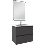 Acezanble - meuble salle de bain 60cm anthracite simple vasque + miroir lumineux 3 couleurs + dimmable ...