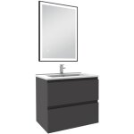Acezanble - meuble salle de bain 60cm anthracite simple vasque et miroir lumineux 3 couleurs et dimmable ...